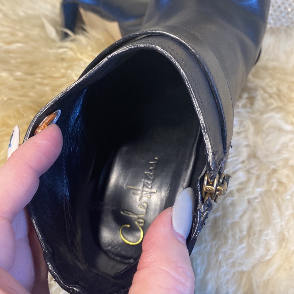 Cole Haan boots heels black leather zip side buckle 9.5 ankle boots - Picture 7 of 9
